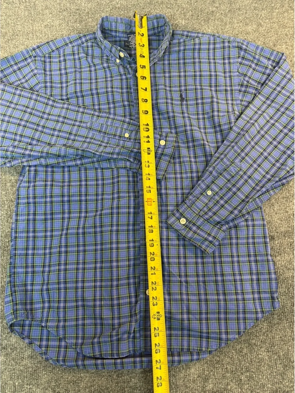 Polo Ralph Lauren Blue Long Sleeve Button Up Collared Shirt youth Large Plaid